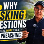 “Why Asking Questions Matters More Than Just Preaching.” The thumbnail highlights the importance of asking questions in evangelism and sharing faith through conversation rather than one-sided preaching.