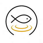 Fish Icon with golden ripples for Come. Follow. Fish. Simple Discovery Groups