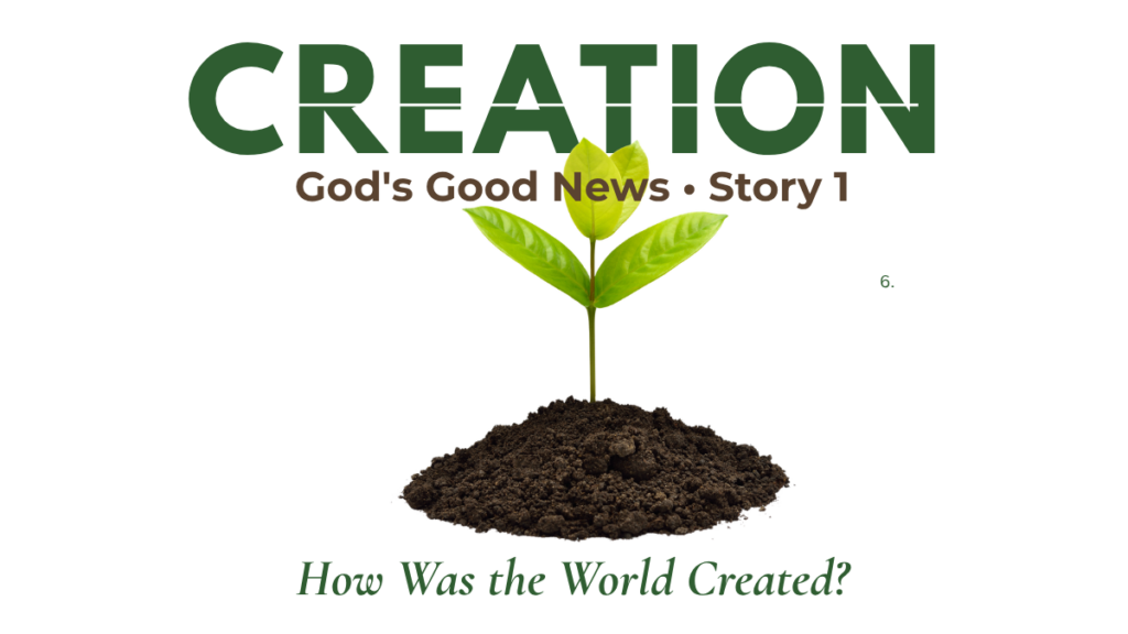 The Story of Creation: God's Good News (Genesis 1–2) featuring a sprout symbolizing God's creation of the world and humanity.
